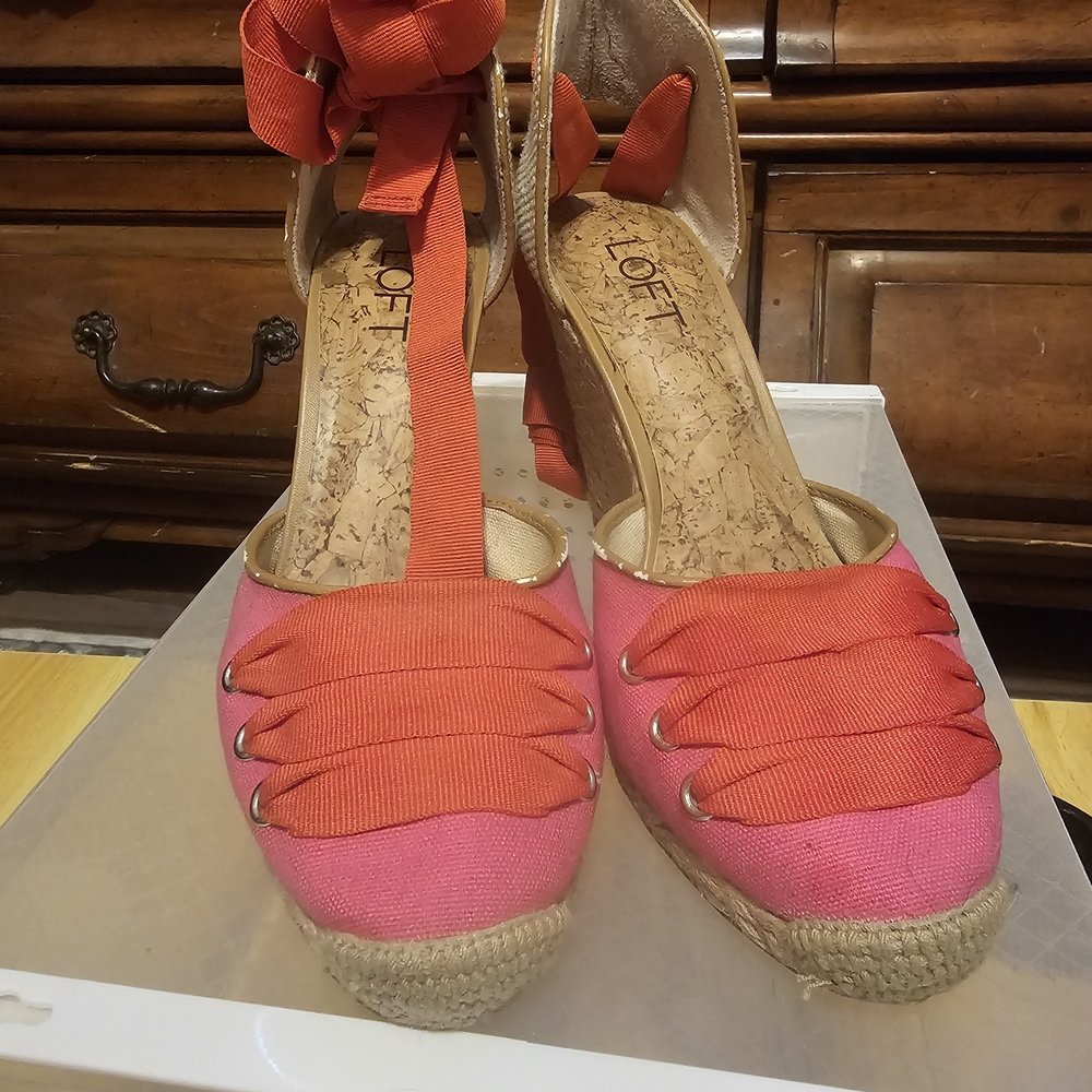 LOFT Vibrant Pink and Red Espadrilles